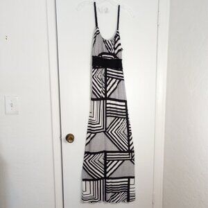 Banana Republic Black & White Abstract Stripe Braided Maxi Dress